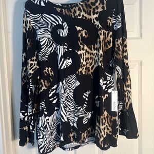 Chico's Black and Brown Animal Print Long Sleeve Top size 3 NWT
